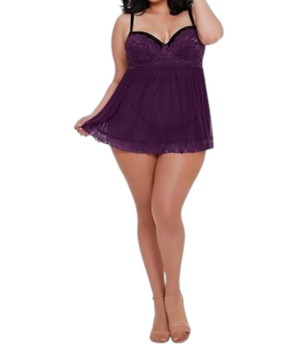 NEW DREAMGIRL molded cup babydoll mini dress in plum